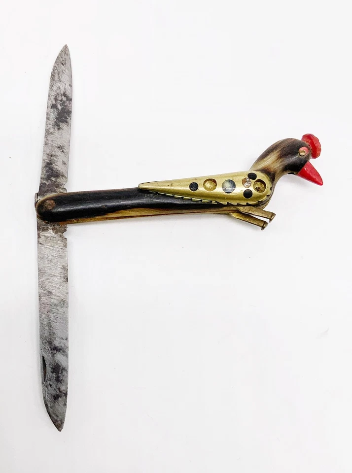 Navaja de bolsillo antigua Jezzine Líbano figura pájaro cuerno con joyas Foto 3 de 4