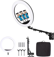 25" Ring Light Wall Mount with 3 Phone Holder, Adjustable Boom, Remote RRP £129