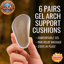 6 Pairs Gel Arch Support Cushions for Flat Feet, Reusable Shoe Insoles