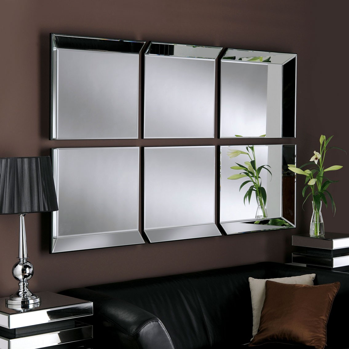 UK Made All Glass Modern 6 Panel Wall Mirror 3ft6 x 5ft6