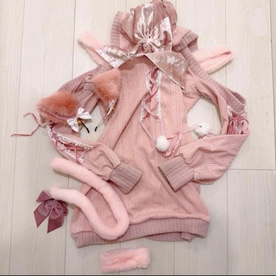 Malymoon Ruban Knit Girly Cat Sweater Pink Worn Once 46 US Japan
