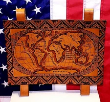 Tooled Leather Wall Hanging World Map 