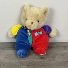 Vtg Eden FAO Schwarz Teddy Bear Plush Colorblock Velour Soft Stuffed Animal Toy