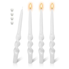 White Twisted Spiral Taper Candles 4 PCS 9.5 Inch Smokeless Wedding Decor