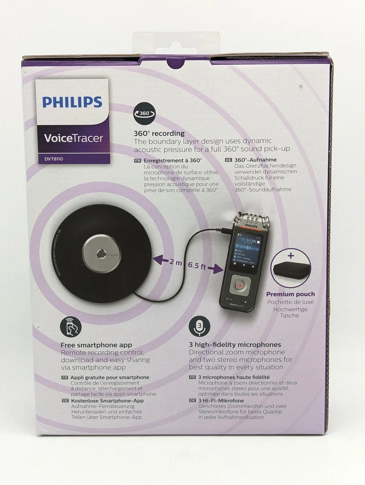 Philips DVT8110 VoiceTracer Meeting Recorder with 360° Microphone - 8 GB - Image 3 of 4