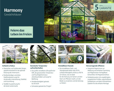 Gewächshaus Harmony 6x4 Treibhaus 126x185x208 cm Tomatenhaus  Alu  | Canopia