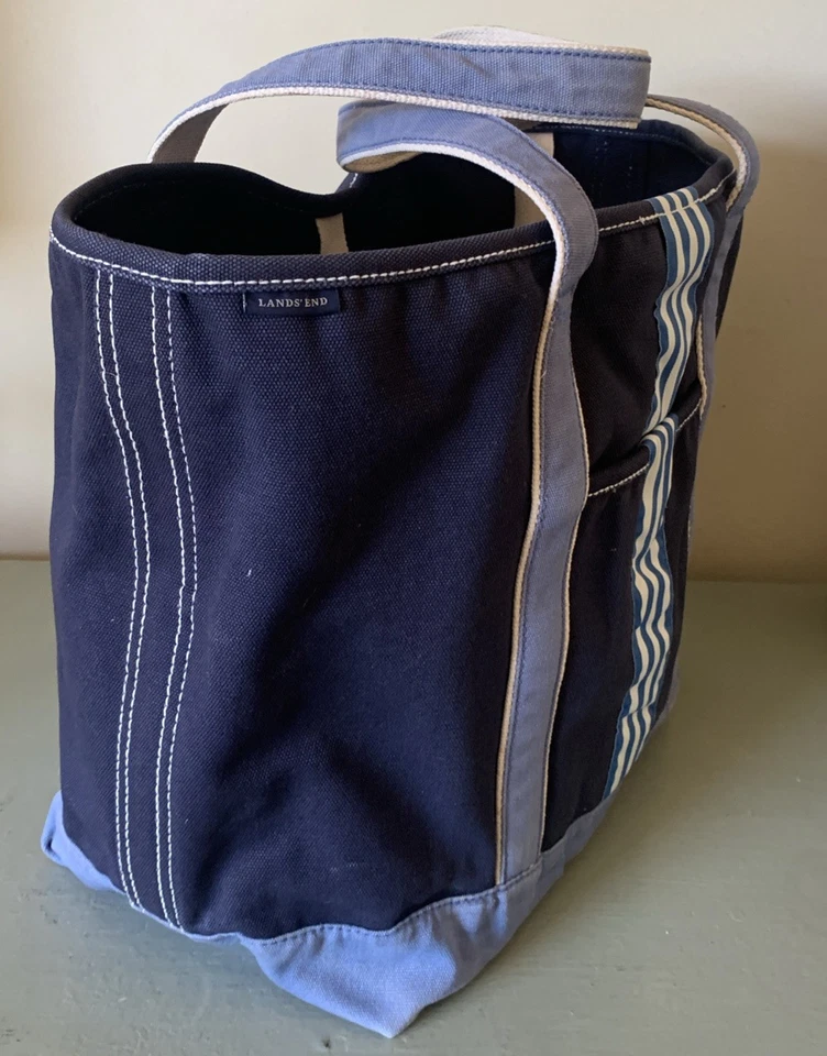 Bolso de lona Lands End para barco y mano azul y blanco resistente grande Foto 4 de 4