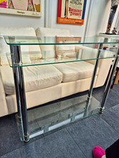 Rectangular Glass Console Table 90x30x70cm Clear/Silver Chrome Legs 3 Shelves