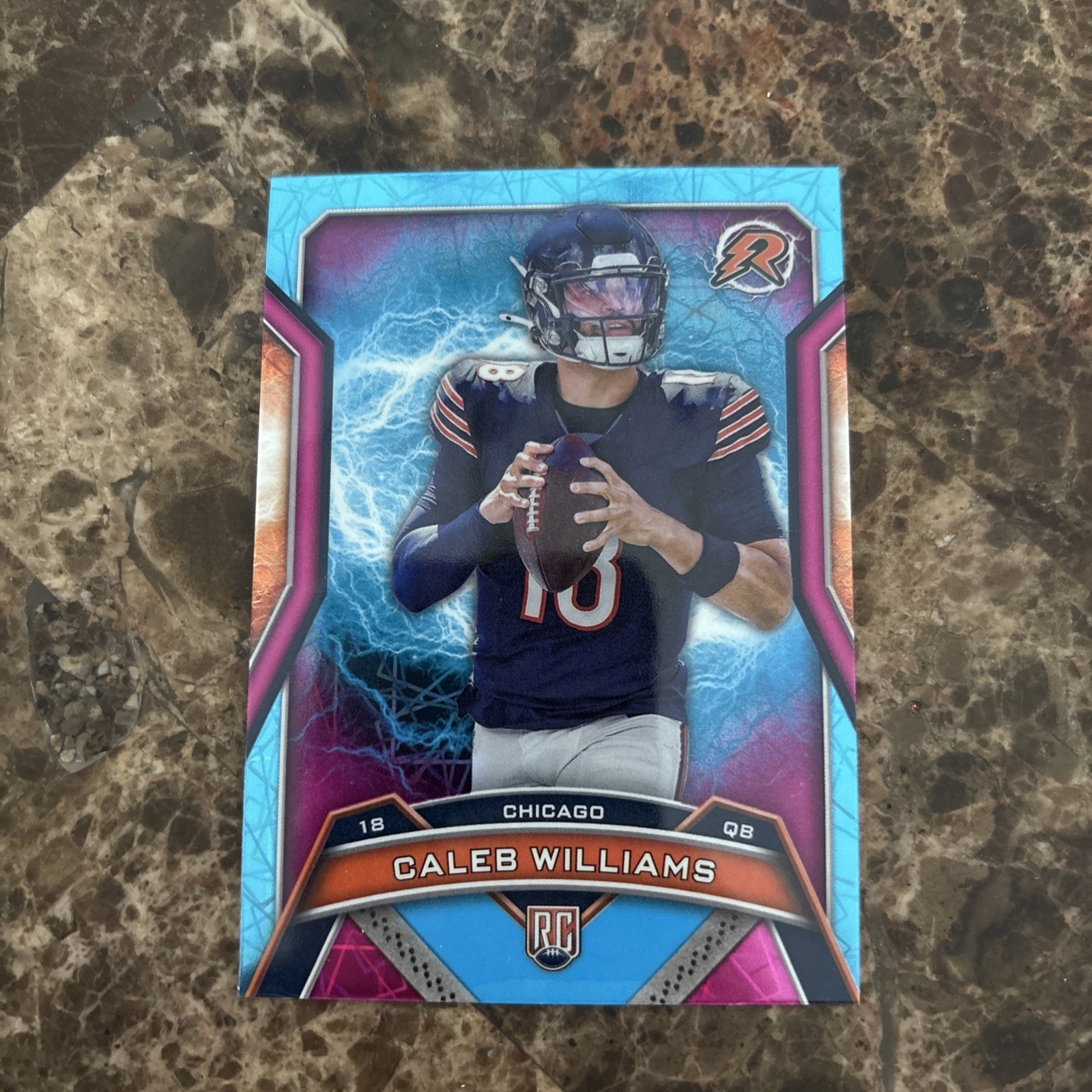 2024 Topps Resurgence - Caleb Williams #117 Sky Blue & Pink Shock Refractor (RC)