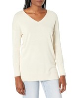 Amazon Essentials Damen Tunika-Pullover V-Ausschnitt Haferbeige