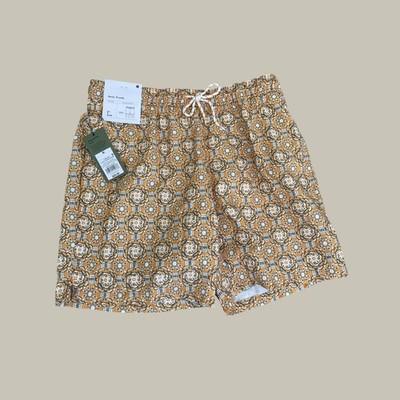 Target Gold Medallion Print Swim Trunks Mens Medium 7'' Inseam Orange White New