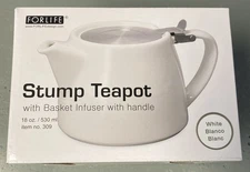 FORLIFE Stump Teapot with SLS Lid and Infuser, 18-Ounce, White
