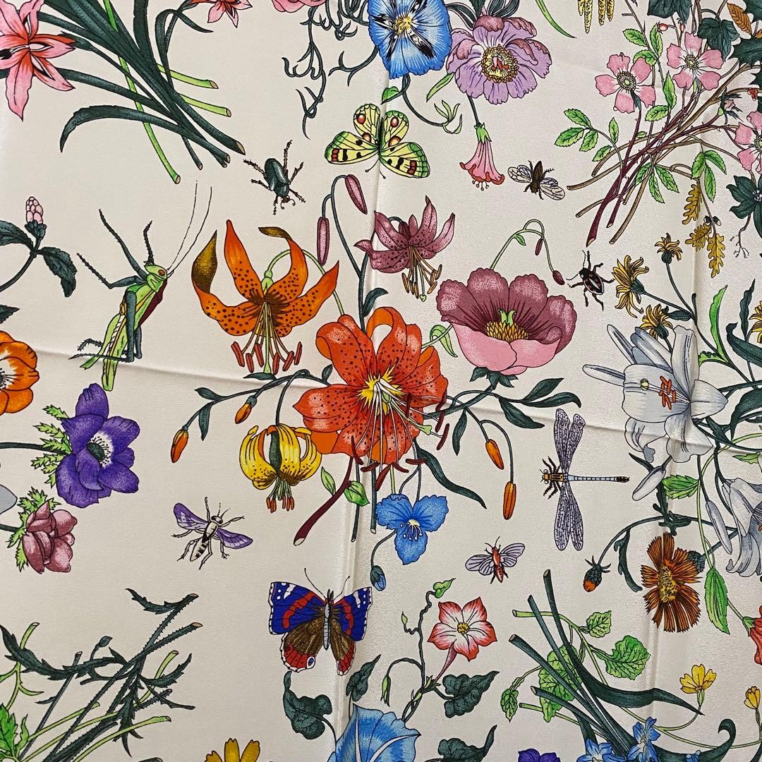 Gucci Scarf Silk Square 33.86x35.04inch "Floral Insect Botanical" 053280d thumbnail 9