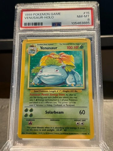 1999 Pokemon Game Base Set Venusaur #15 Holo PSA 8