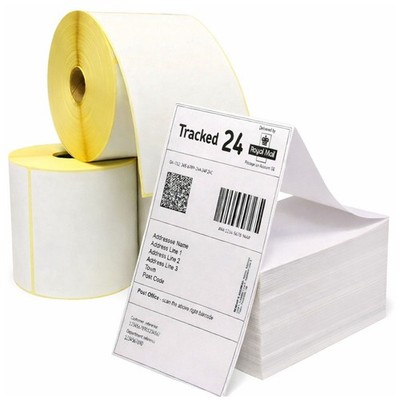 WEISSE DIREKTE THERMISCHE ETIKETTEN - ROLLEN & FÄCHERFALTUNG - 2x1'', 4x6'', 4x8'' ZEBRA DRUCK ETC.