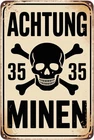 Achtung Minen Skull Crossbones Tin Metal Signs Home Décor Vintage Minefield Warn