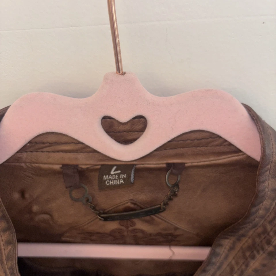 VTG Juju Faux Leather Women’s Jacket Sz Lg Boho Folk Bomber Coat Brown Chore Y2K - Image 4 of 4