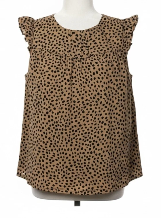 J. Blusa para mujer Crew manga con volantes a lunares M tostada negra estampado de puntos forrada Foto 2 de 4