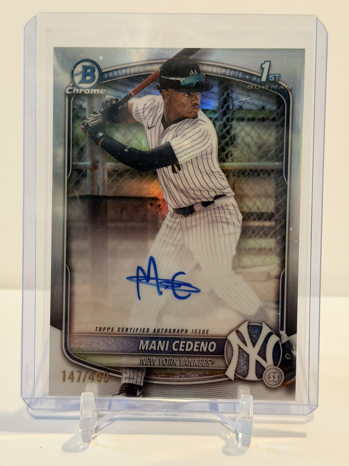 2025 Bowman Chrome Mani Cedeno 1st Auto Refractor /499 New York Yankees