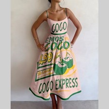 Women Fit & Flare Dress Size S Pink Print Coco Express Square Neck Sleeveless