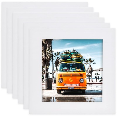5x5 White Picture Frames Square Classic Natural Wood 6 Pack for Wall Mounting...