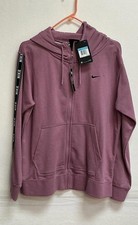 Nike Women's Mauve Zip-Up Hoodie with Logo Tape Sleeves Medium Fast Free Ship