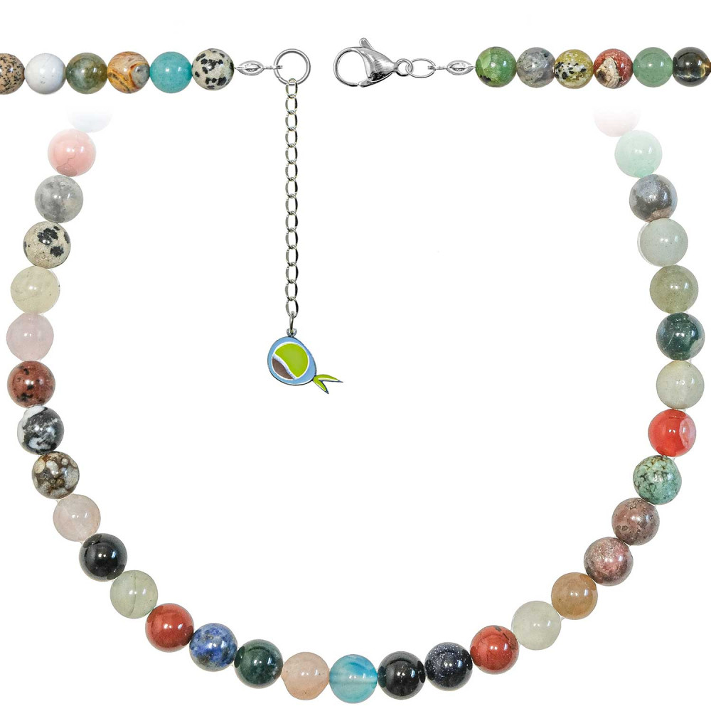 Collier pierres du monde en perles rondes 8 mm de qualité joaillerie