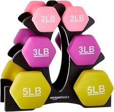 Amazon Basics Neoprene Dumbbell Hand Weights "Rack with 3 Pairs 2, 3, and 5lb 