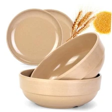 4-Piece Wheat Straw and Resin Dinnerware Sets - 2×7.6" Plate and bowl