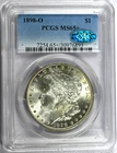 1898-O PCGS MS65+ Morgan Silver Dollar with CAC Sticker