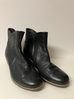 Ecco Shiver Soft Black Leather Wedge Ankle Boot Women s EU 41 US 10 EXCELLENT
