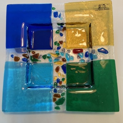 Murano Art Glass with Colorful Centerpiece 9'' Square Bowl Candy Dish Marked 