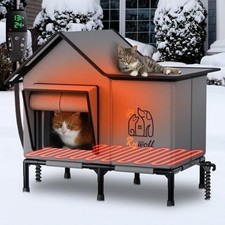 Large Heated Cat House for Outside in Winter, Elevated Waterproof Cat House f