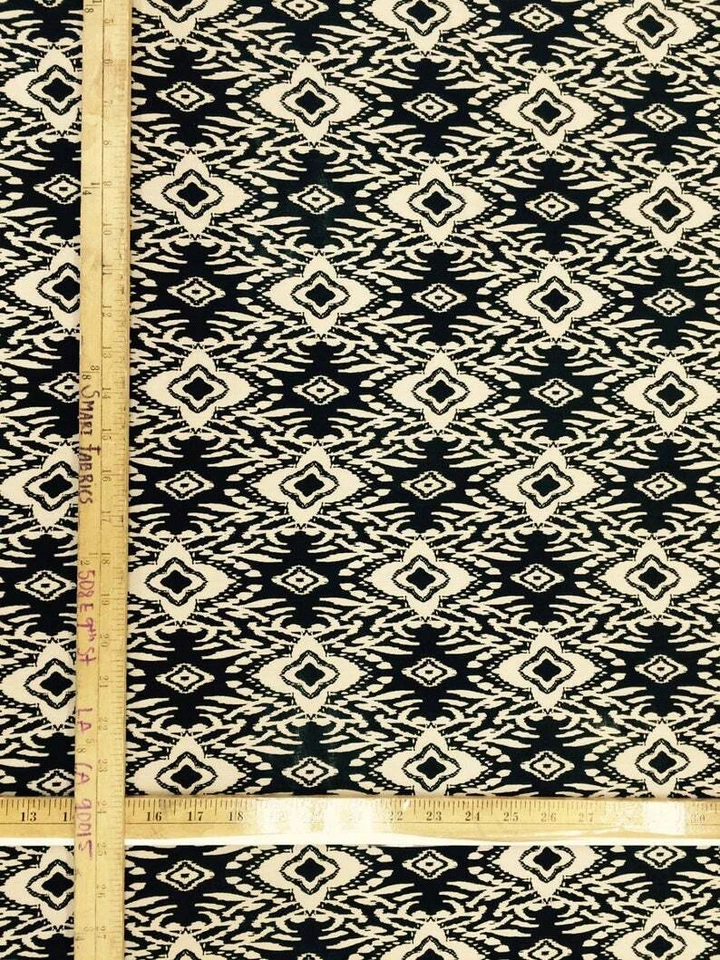 100% вискоза Challis бежевый n черный геометрический узор ткани на дворе мягкий - Изображение 2 из 4