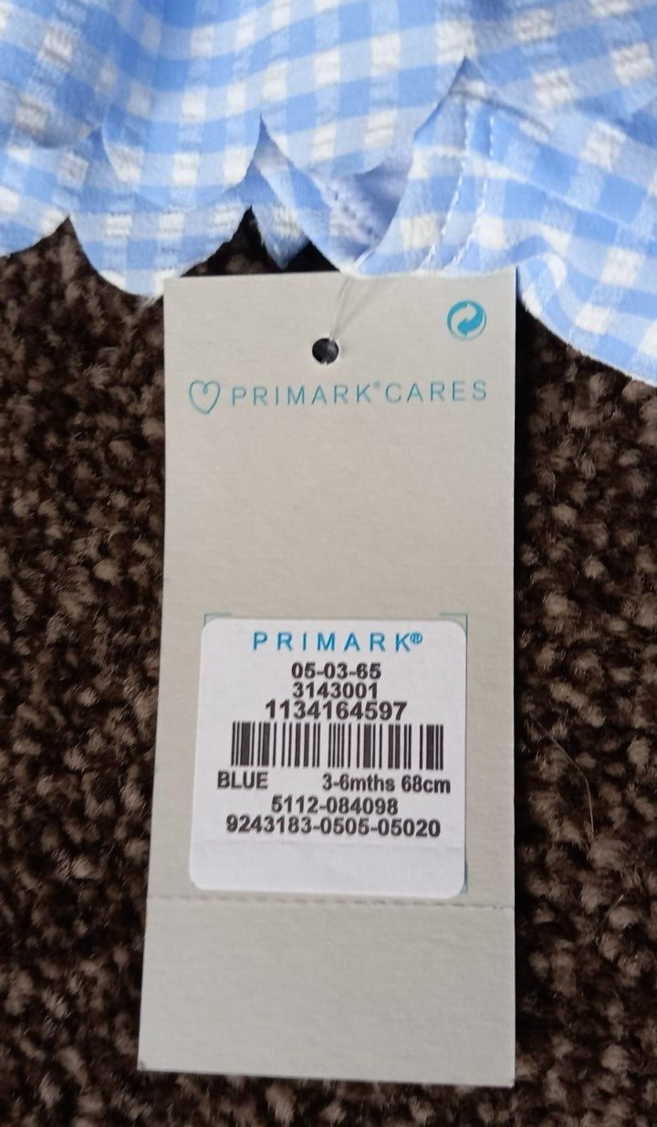 PRIMARK Baby Swim Costume 36M Blue & White Check Semi Lined New With