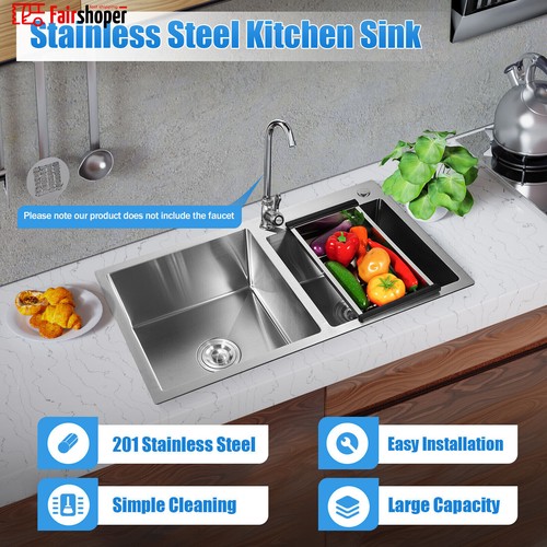 Kitchen Sink Double Sink Bowl Dual Mount Sink+Faucet stable Stainless Steel NEW - Picture 3 of 23
