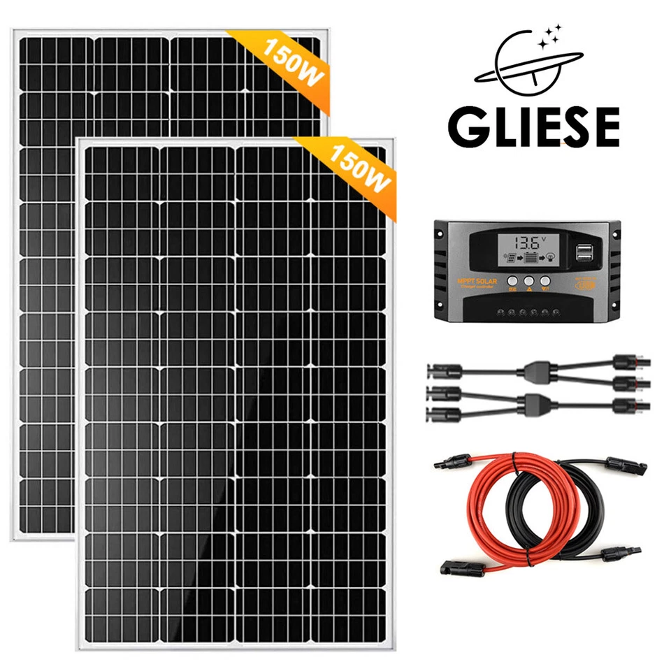 GLIESE 300W Watt 12V Solarpanel Set Solarmodul Solaranlage Inselanlage Garten Camping