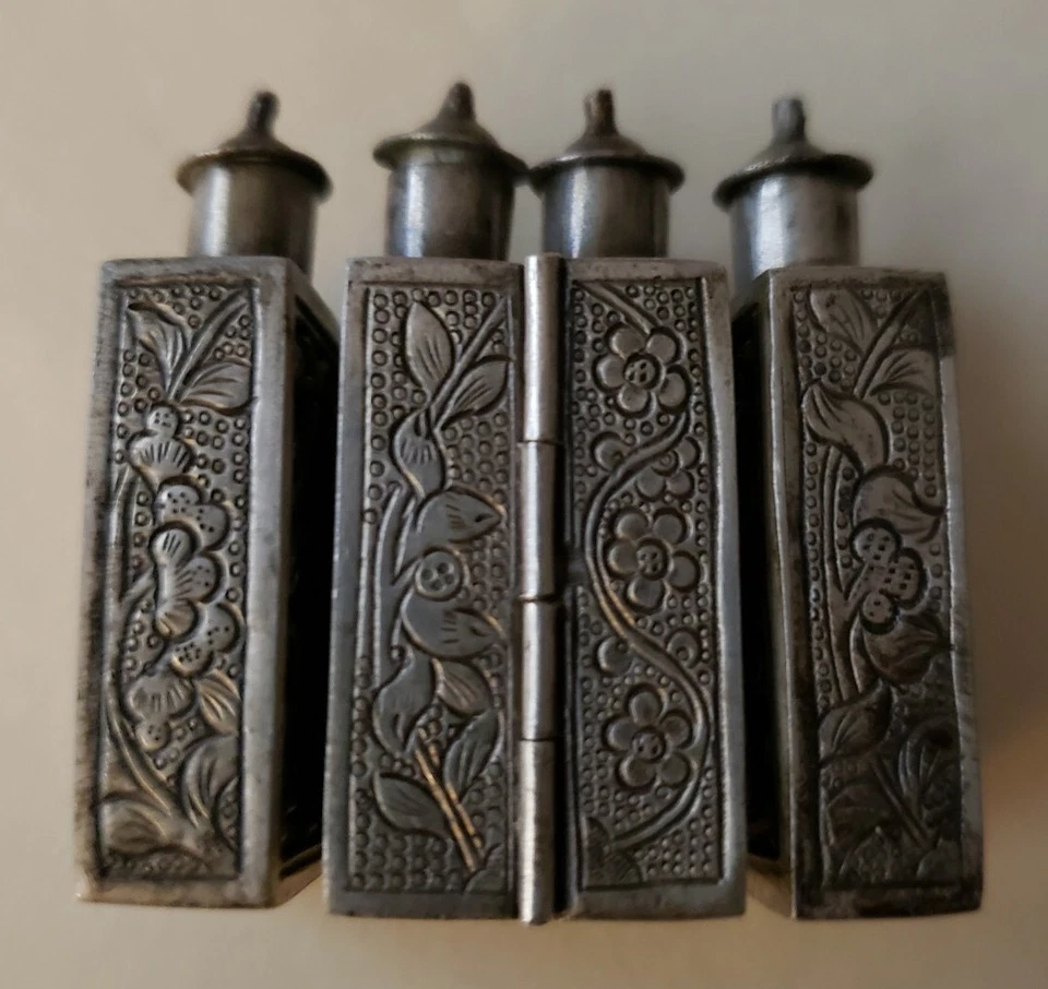 Plata de Ley, 4 Secciones, Juego de Caja de Tabaco y Opio Plegable con Bisagras o Bisagras de Viaje Foto 3 de 4