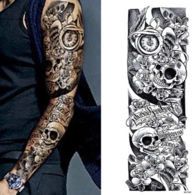 JUSTFOX Temporary Tattoo Skull Rose Tattoo Design Body Art Adhesive Tattoo