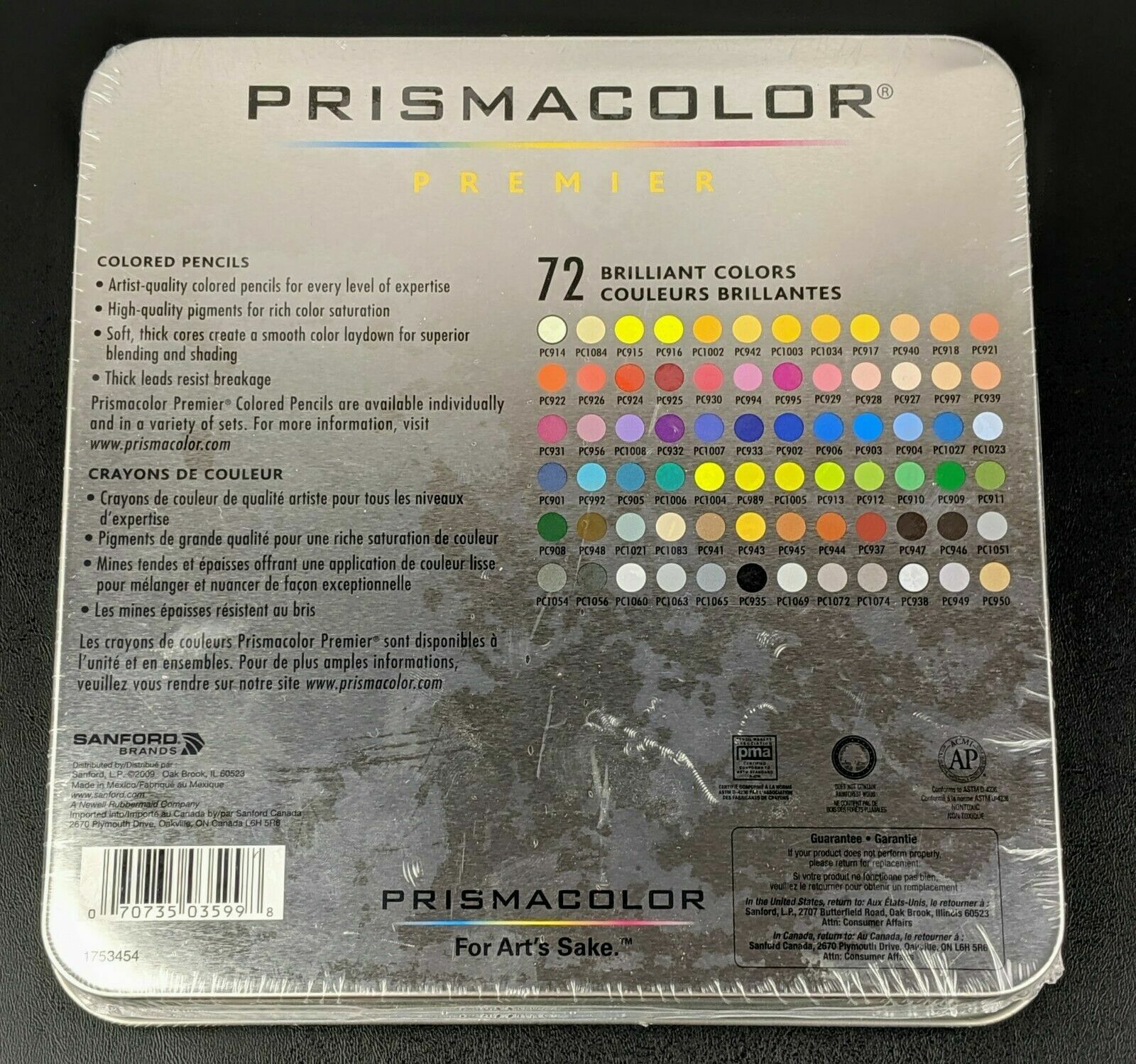 Prismacolor Premier Set of 72 Piece Color Colored Art Artist Pencil Tin