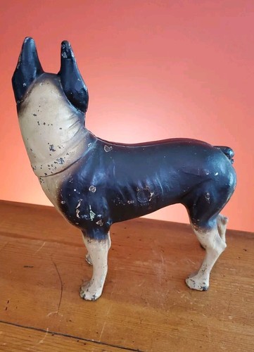 Fermaporta vintage dipinto Boston Terrier cane ghisa alto 9" pezzo d'arte - Foto 3 di 8