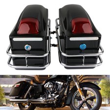 2x 24L Black Saddlebags Luggage Side Box Motorcycle Hard Case W/ Lights Brackets