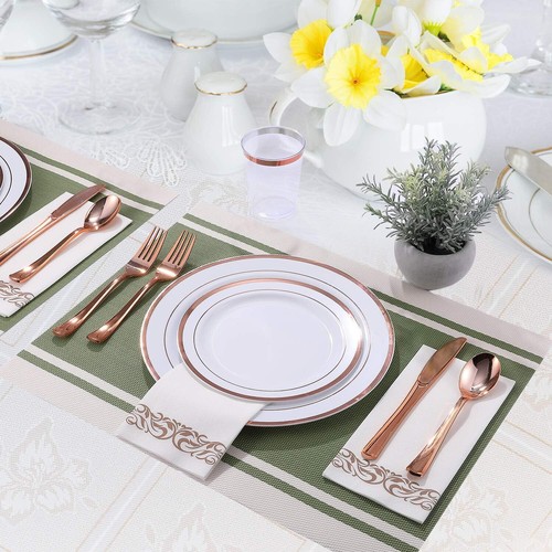 350pcs Rose Gold Dinnerware Set for 50 Guests Plastic Plates Disposable Wedding - Picture 3 of 6