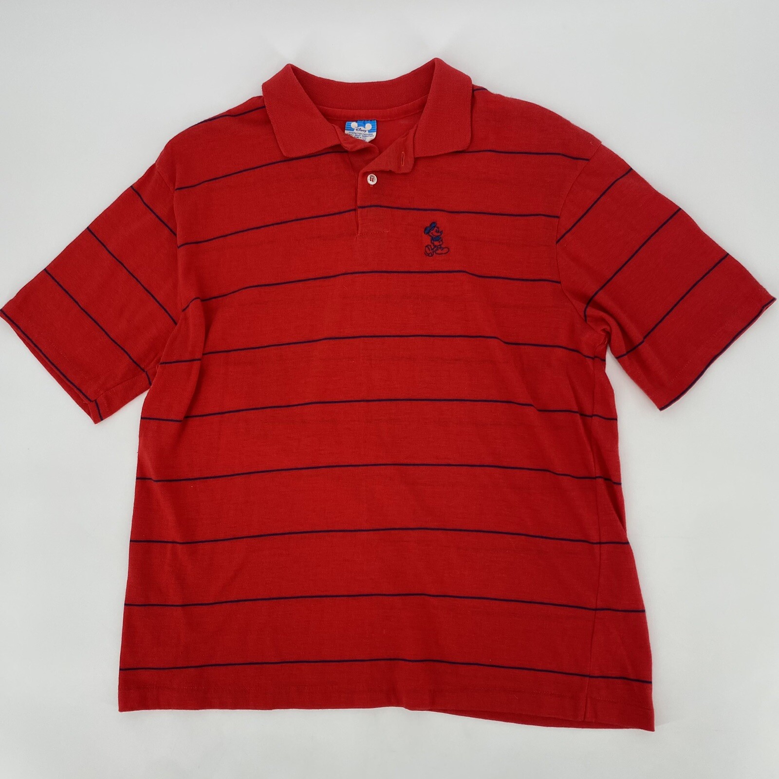 Vintage Disney Shirt Adult XL Polo Mickey Mouse Red Striped Single Stitch