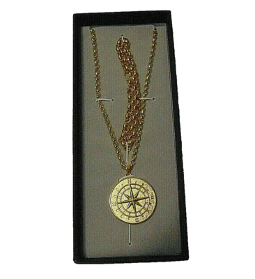 Necklace Set Men's Pendant Bracelet Nautical Compass Gold Tone Cable Linea Uomo 