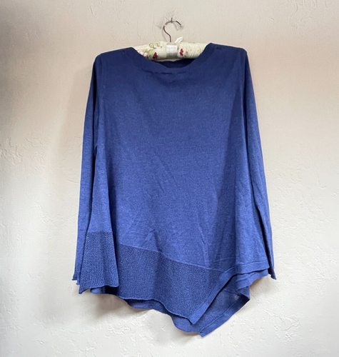 Poetry Women's Cashmere Pullover Ribbed Sweater Size 6 Asymmetric Hem Silk Blue - Picture 1 of 9