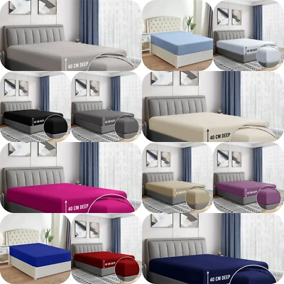 Extra Deep Fitted Sheets Bed Sheets 16"/40 cm Single Double King Super King