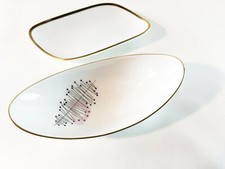 2 kleine Hutschenreuter Sch&auml;lchen eckig und oval wei&szlig;, Goldrand, Vintage
