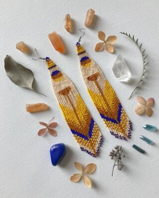 Tribal Earrings Native Large Boho American Seed Beads Handmade Earring