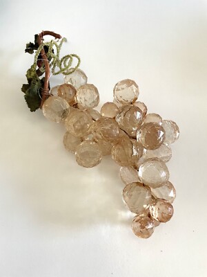 Vtg Pale Pink Multi-Faceted Lucite Acrylic Grape Clusters Appx 8 In